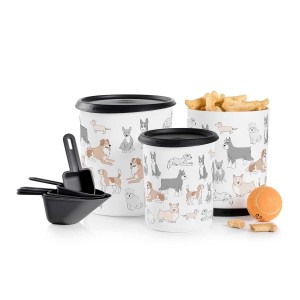 Tupperware Tupperpets One Touch Canister & Scoop Set/Pawsome Pups Black / White Dry Storage | OTGBI1385